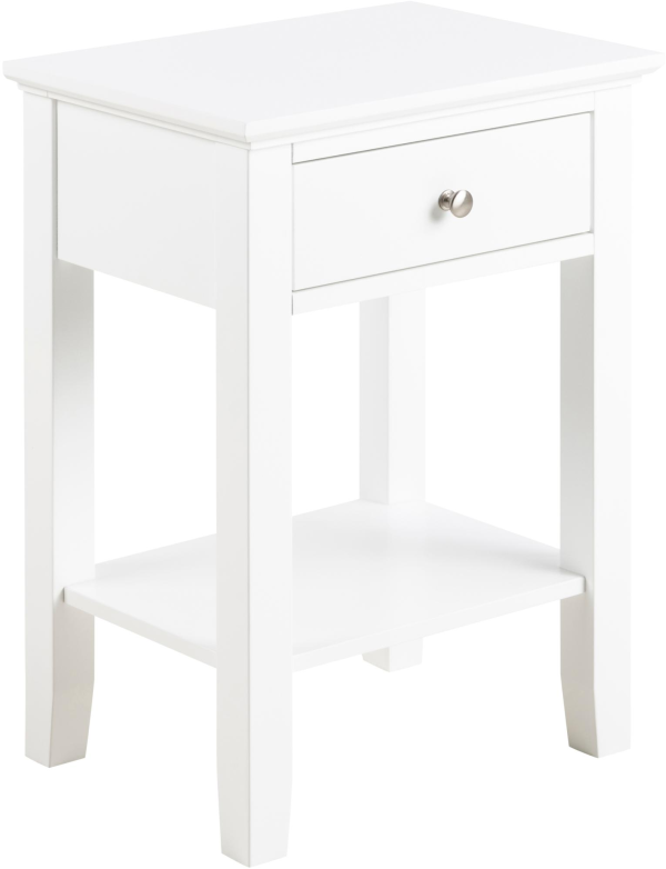 Natbord Signature Rivelle - Hvidt sengebord med skuffe og hylde, UV-malet MDF, 62,8Ã45Ã34 cm